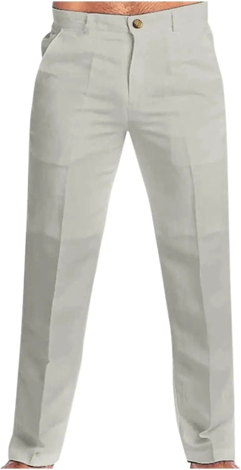 Thatrich Men's Business Casual Pants Slim Fit Formal Golf Pants Linen Casual Summer Trousers Breathable Lightweight Slacks