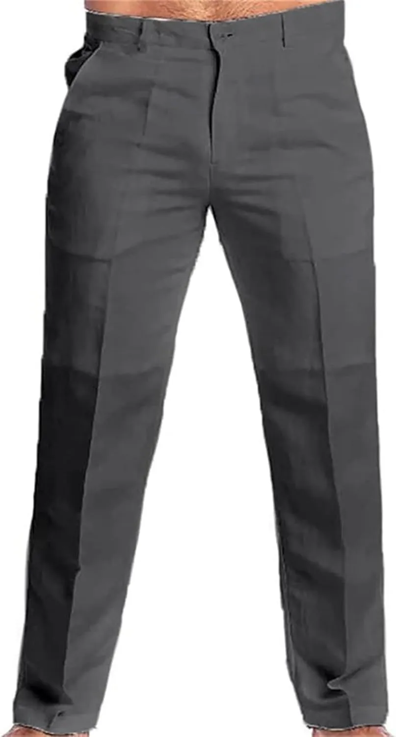 Thatrich Men's Business Casual Pants Slim Fit Formal Golf Pants Linen Casual Summer Trousers Breathable Lightweight Slacks