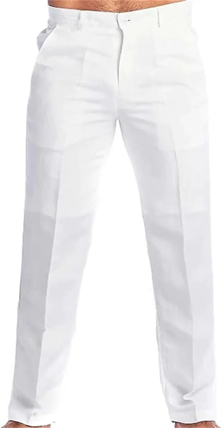 Thatrich Men's Business Casual Pants Slim Fit Formal Golf Pants Linen Casual Summer Trousers Breathable Lightweight Slacks