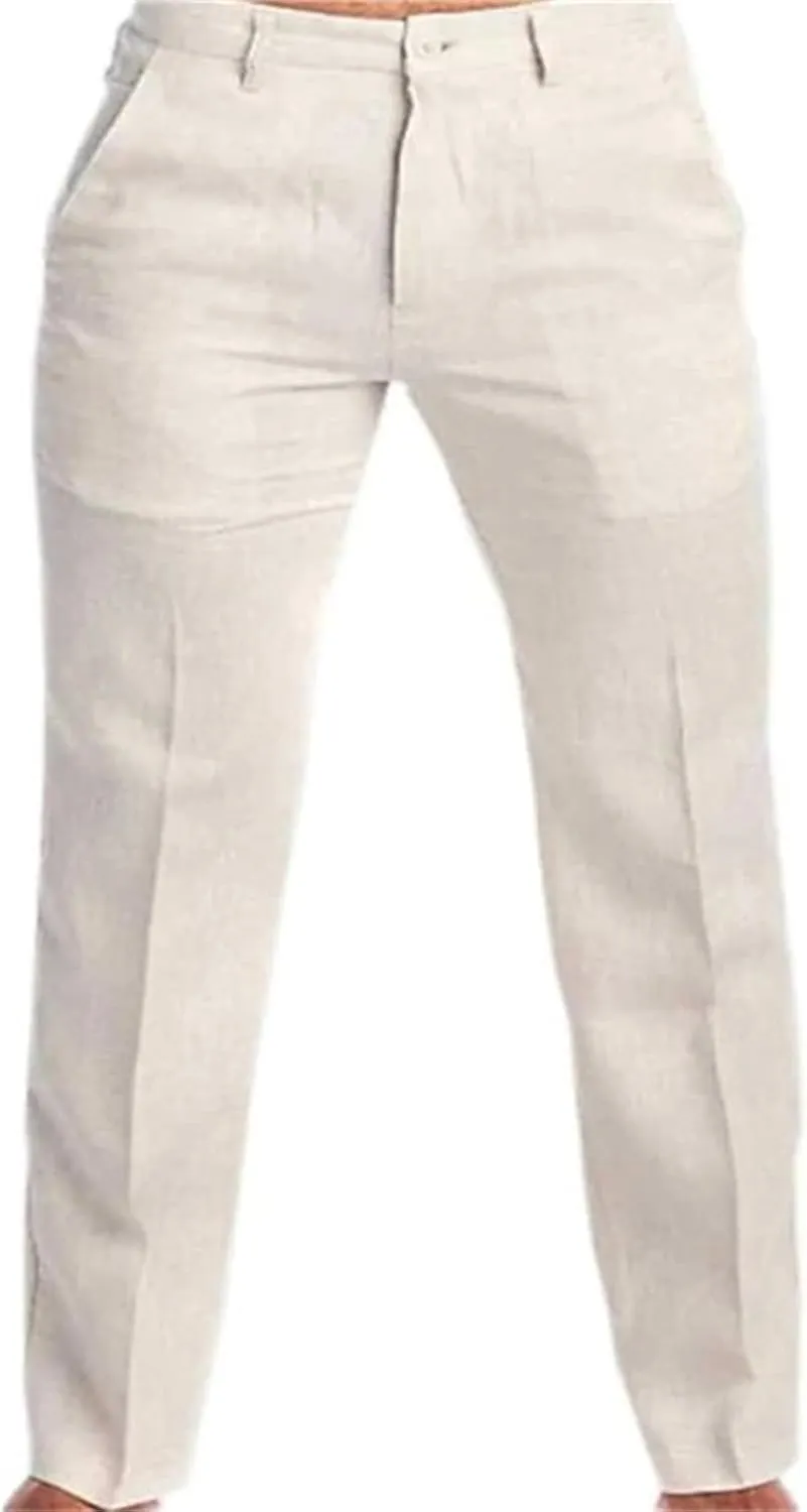 Thatrich Men's Business Casual Pants Slim Fit Formal Golf Pants Linen Casual Summer Trousers Breathable Lightweight Slacks