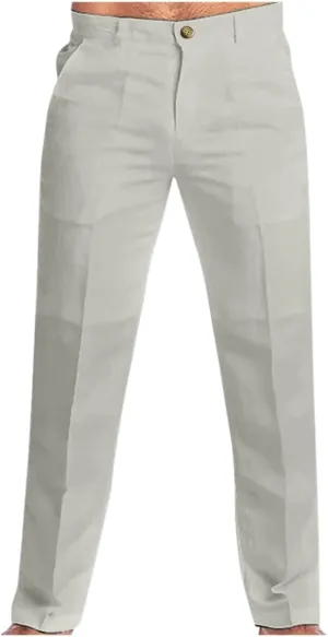 Thatrich Men's Business Casual Pants Slim Fit Formal Golf Pants Linen Casual Summer Trousers Breathable Lightweight Slacks