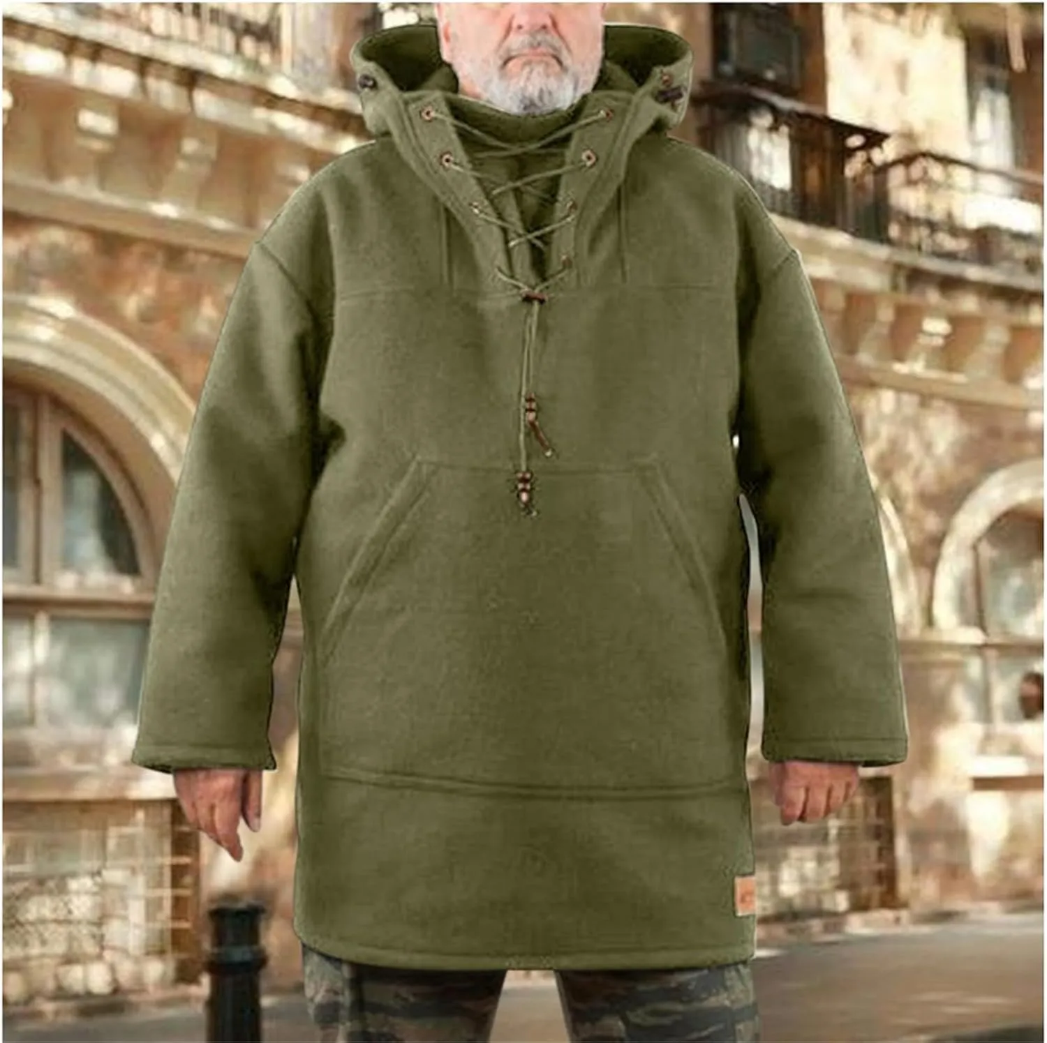 Thatrich Mens Heavyweight Hoodie Oversized Hooded Jacket Leisure Wear Mid Length Hoodies Casual Long Sleeve Sweatshirt Jacket