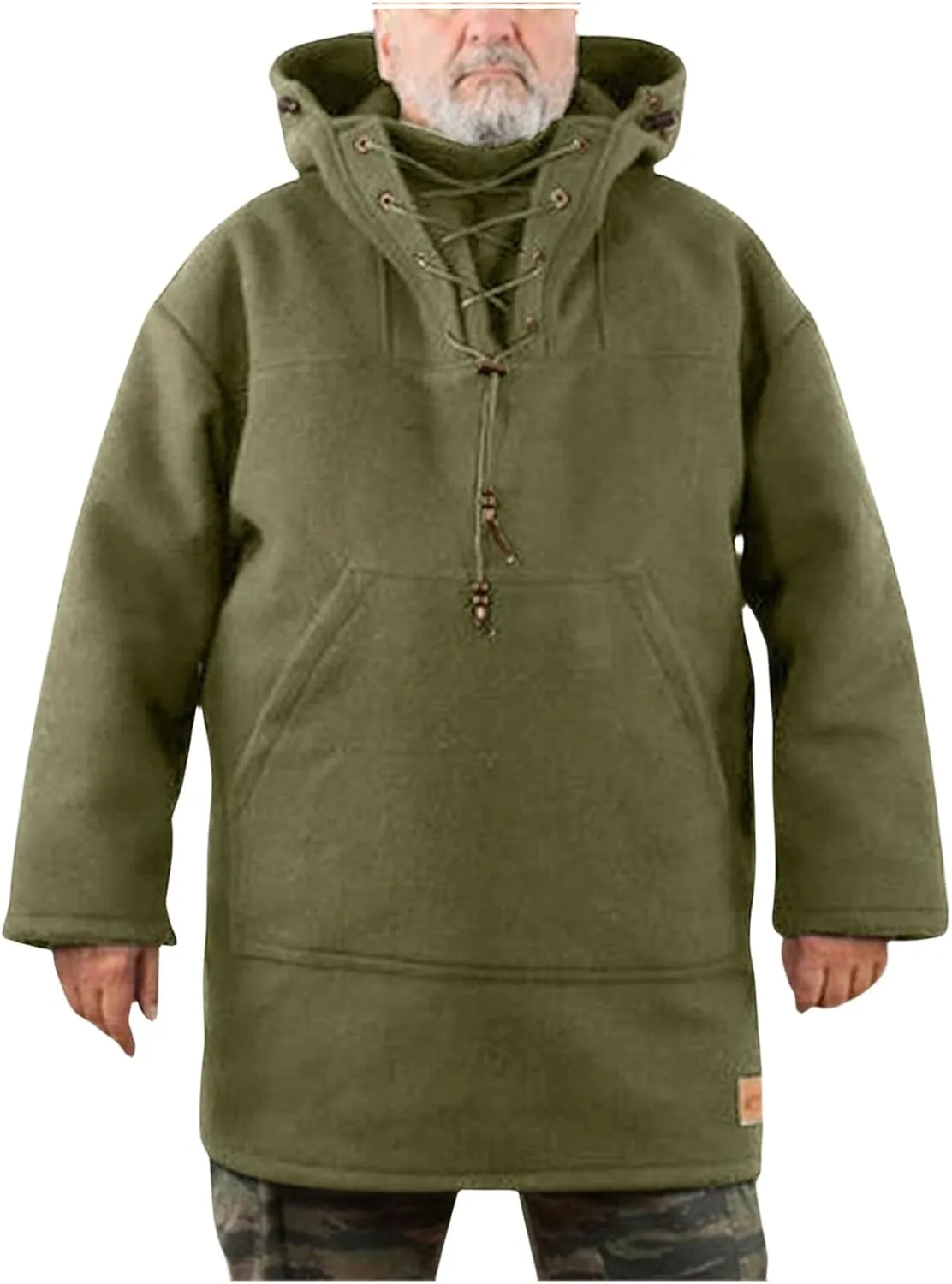 Thatrich Mens Heavyweight Hoodie Oversized Hooded Jacket Leisure Wear Mid Length Hoodies Casual Long Sleeve Sweatshirt Jacket