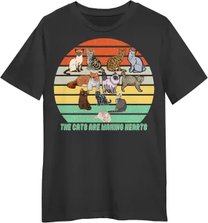 The Cats are Making Hearts Retro Sunset T-Shirt, Funny Cats T-Shirt, Gift Cats T-Shirt Black