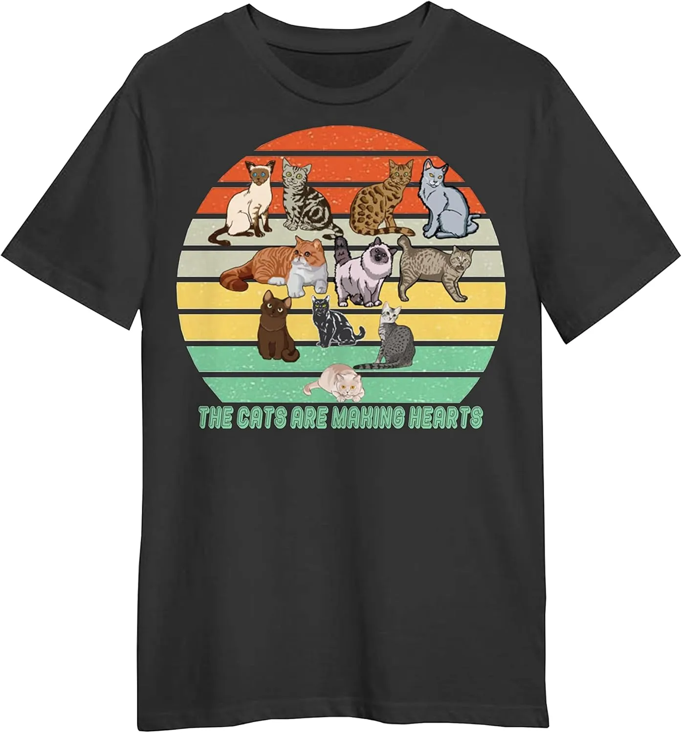 The Cats are Making Hearts Retro Sunset T-Shirt, Funny Cats T-Shirt, Gift Cats T-Shirt Black