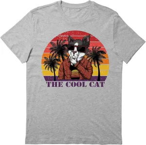 The Cool CAT Retro Sunset T-Shirt, Funny CAT T-Shirt, Love CAT T-Shirt Gray