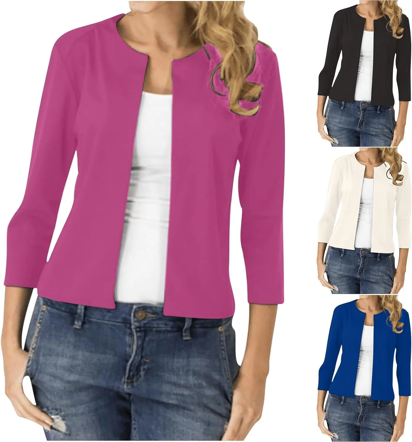 TIMIFIS 3/4 Sleeve Blazer for Women Lightweight Suit Jackets Casual Work Office Coat Dressy Open Front Cardigan Outerwear