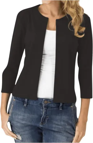 TIMIFIS 3/4 Sleeve Blazer for Women Lightweight Suit Jackets Casual Work Office Coat Dressy Open Front Cardigan Outerwear