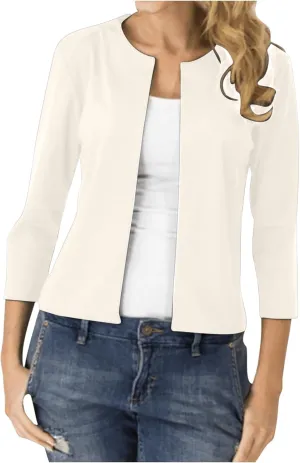 TIMIFIS 3/4 Sleeve Blazer for Women Lightweight Suit Jackets Casual Work Office Coat Dressy Open Front Cardigan Outerwear