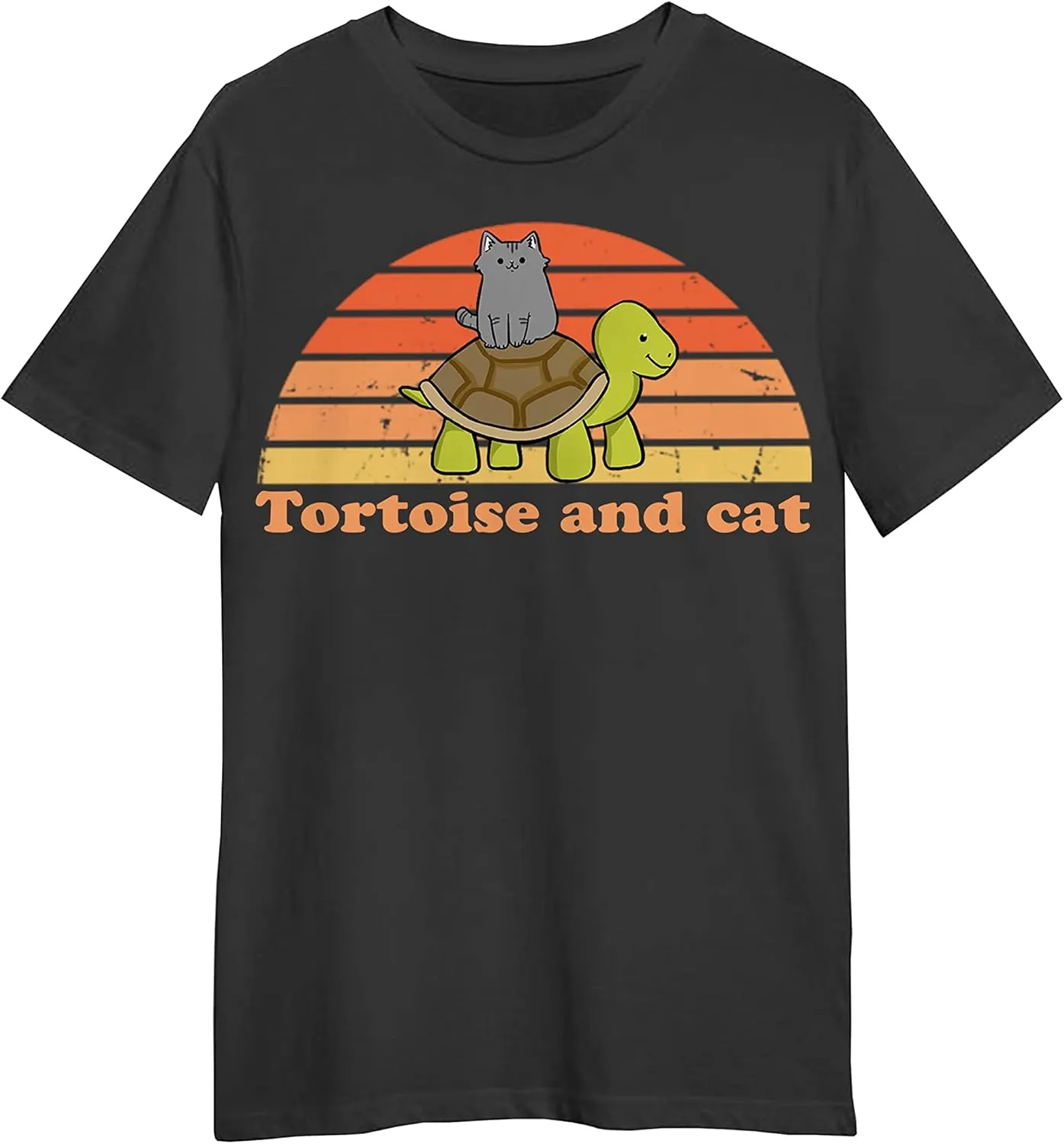 Tortoise and Cat Retro Sunset T-Shirt, Love Tortoise and Cat Retro Sunset T-Shirt, Funny Tortoise and Cat Retro Sunset T-Shirt, Gift Tortoise and Cat Retro Sunset T-Shirt Black