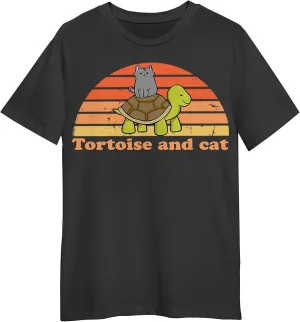 Tortoise and Cat Retro Sunset T-Shirt, Love Tortoise and Cat Retro Sunset T-Shirt, Funny Tortoise and Cat Retro Sunset T-Shirt, Gift Tortoise and Cat Retro Sunset T-Shirt Black