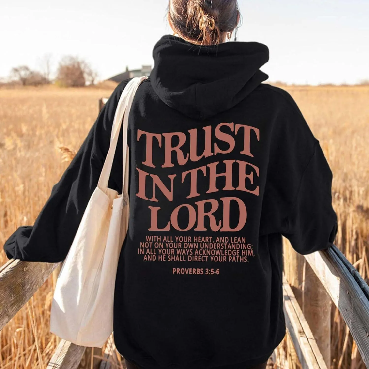 Trust in the Lord Christian Bible Verse Hoodie Jesus Saves Faith Sweatshirt Pullover Tops Fall Harajuku Stre
