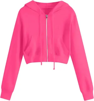 TUNUSKAT Womens Zip Up Hoodie Cropped Sweatshirts Fall Cute Crop Top Jacket Long Sleeve Light Workout Hoodies Gym Sweater