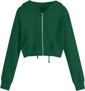 TUNUSKAT Womens Zip Up Hoodie Cropped Sweatshirts Fall Cute Crop Top Jacket Long Sleeve Light Workout Hoodies Gym Sweater
