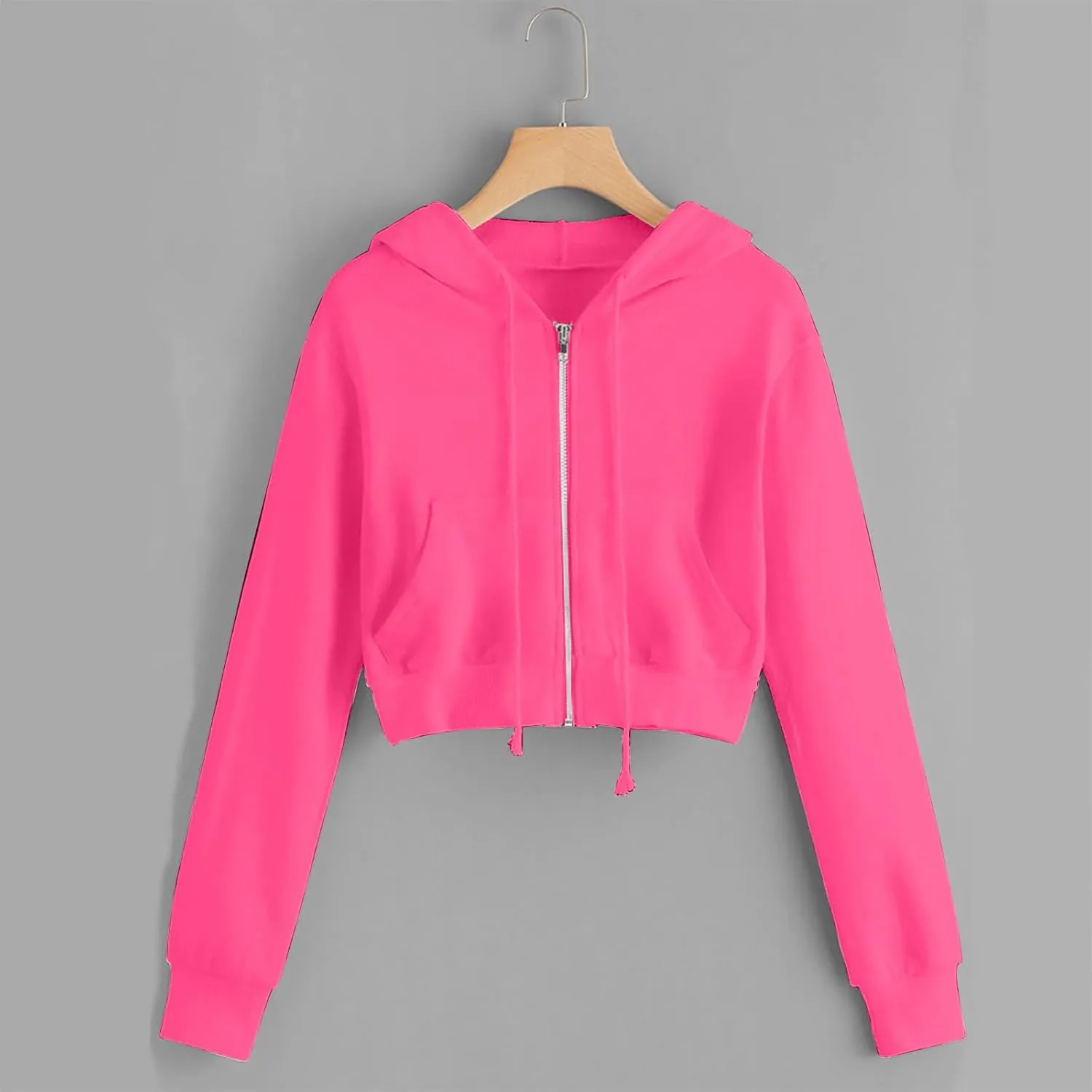 TUNUSKAT Womens Zip Up Hoodie Cropped Sweatshirts Fall Cute Crop Top Jacket Long Sleeve Light Workout Hoodies Gym Sweater