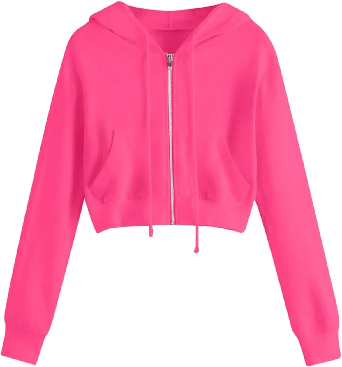 TUNUSKAT Womens Zip Up Hoodie Cropped Sweatshirts Fall Cute Crop Top Jacket Long Sleeve Light Workout Hoodies Gym Sweater