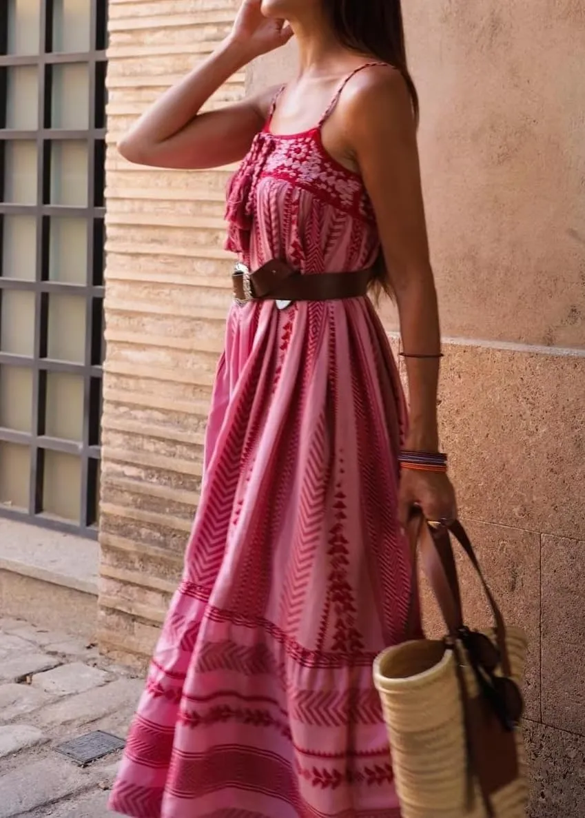 UAURORAO Women Tie Front Floral Summer Dress Sleeveless V Neck Smocked Maxi Dress Cut Out Boho Flowy Long Sundress