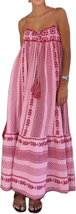 UAURORAO Women Tie Front Floral Summer Dress Sleeveless V Neck Smocked Maxi Dress Cut Out Boho Flowy Long Sundress