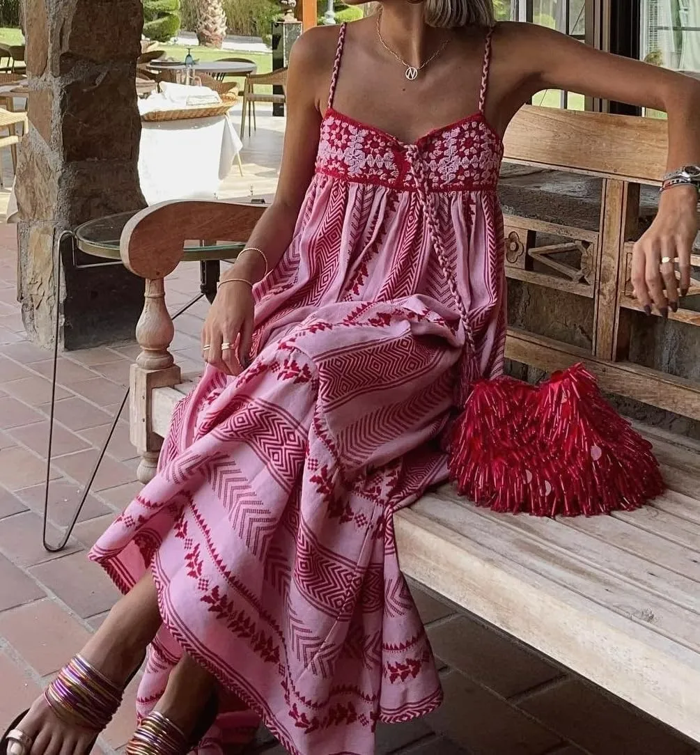 UAURORAO Women Tie Front Floral Summer Dress Sleeveless V Neck Smocked Maxi Dress Cut Out Boho Flowy Long Sundress