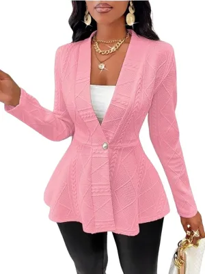 utcoco Women's 2025 Textured Peplum Blazers Business Casual Single Button Shawl Collar Long Sleeve Blazer Jacket