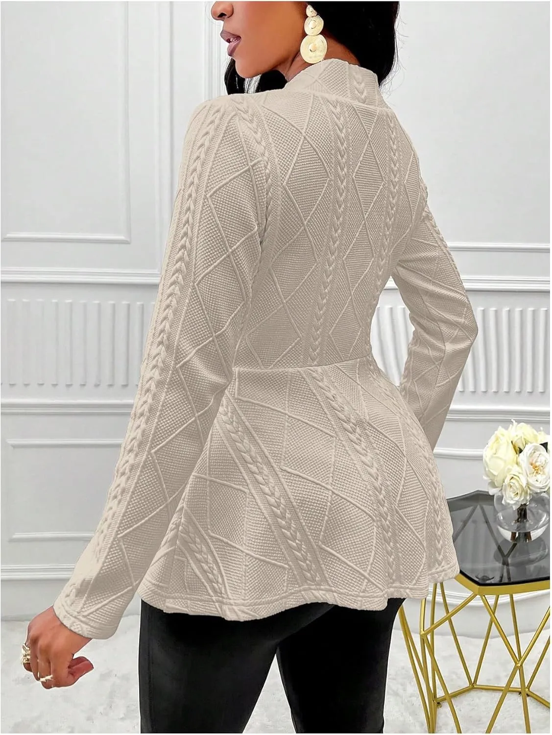 utcoco Women's 2025 Textured Peplum Blazers Business Casual Single Button Shawl Collar Long Sleeve Blazer Jacket