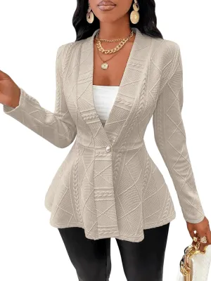 utcoco Women's 2025 Textured Peplum Blazers Business Casual Single Button Shawl Collar Long Sleeve Blazer Jacket