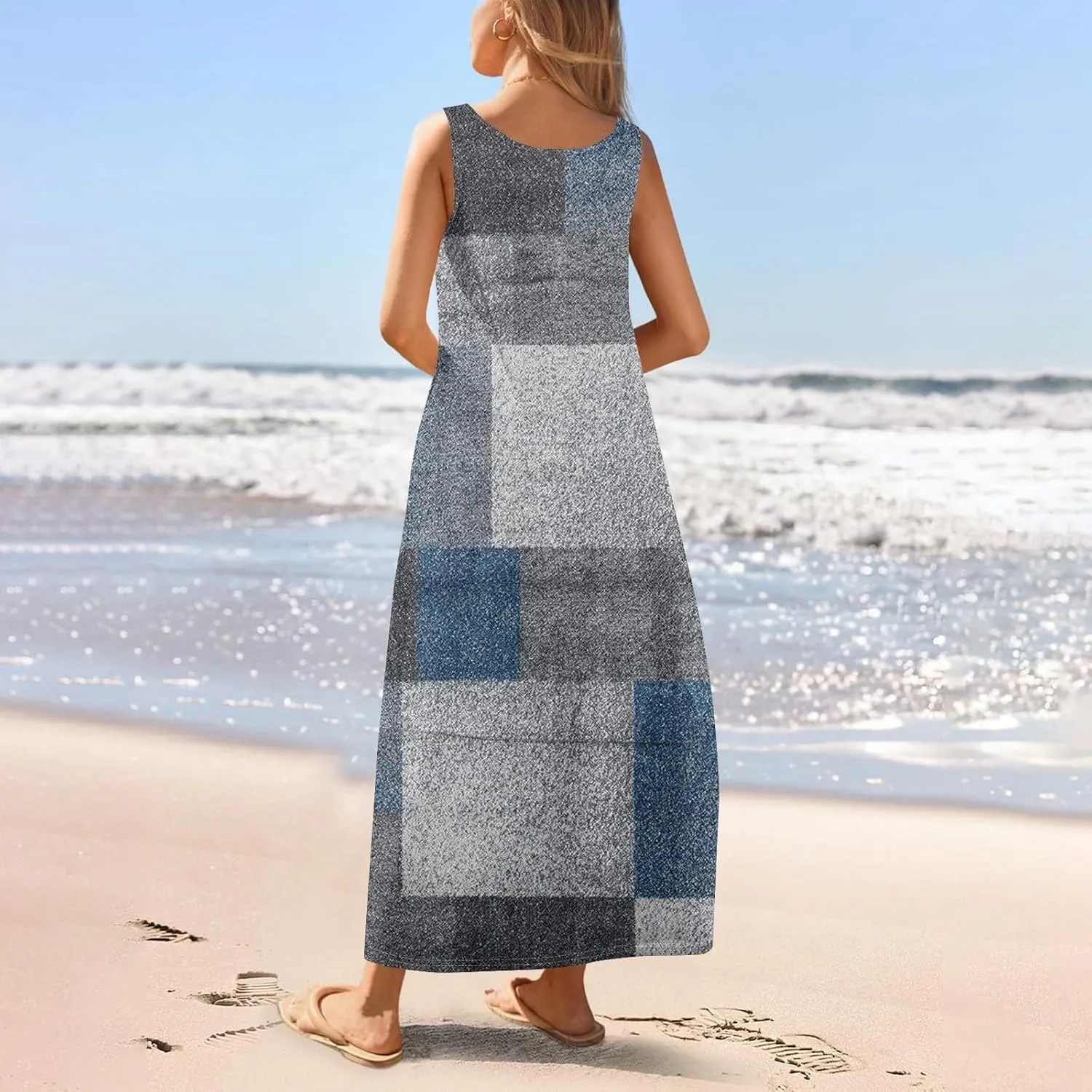Vacation Dresses for Women 2025 Floral Printed Sleeveless Midi Dress Swing Tank Tshirt Sundresses with Pockets