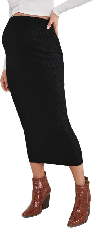 Verdusa Women's Maternity High Waist Cable Knit Long Pencil Skirt