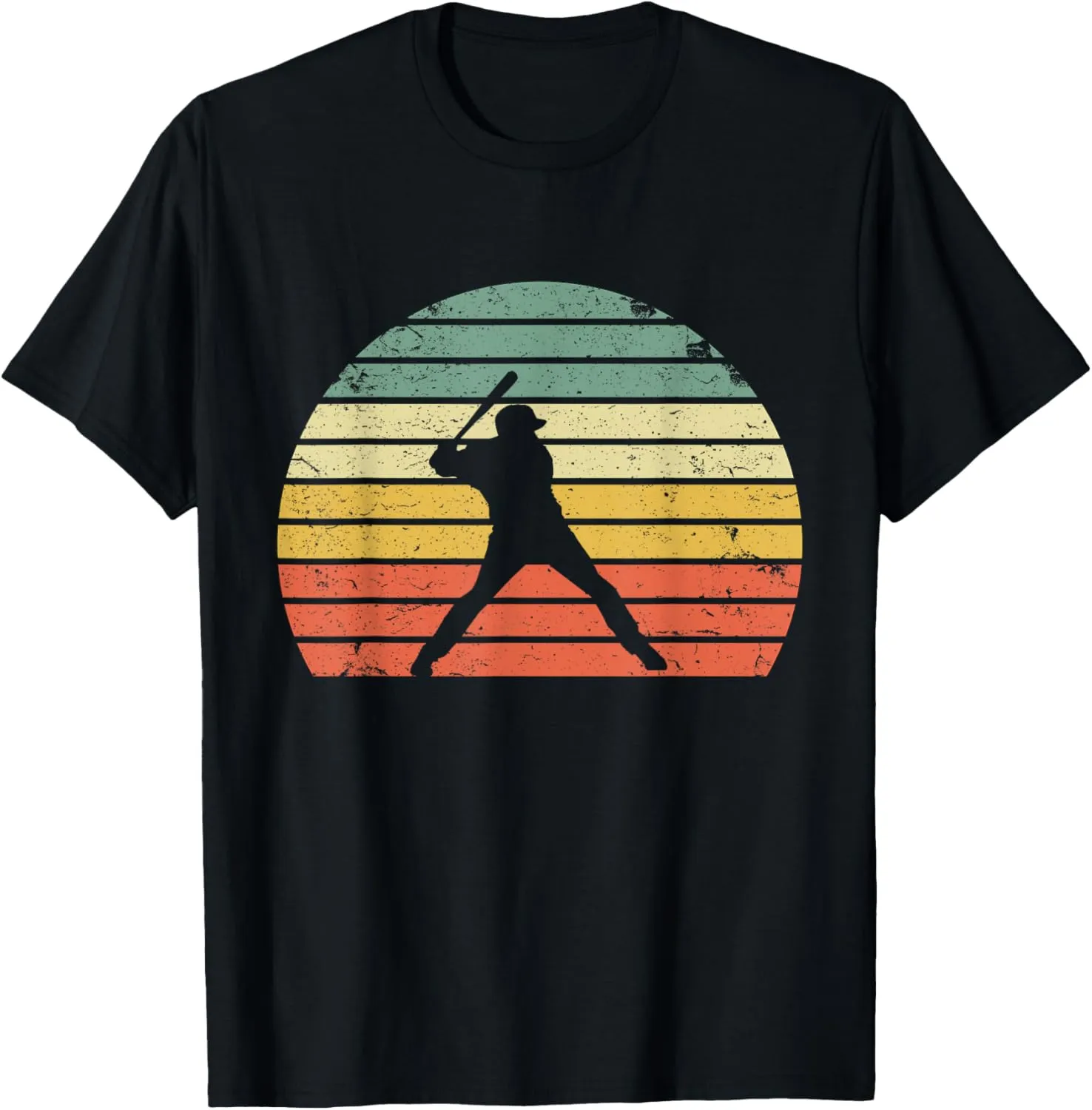 Vintage Baseball Shirt Batter Swinging Retro Sunset T-Shirt T-Shirt