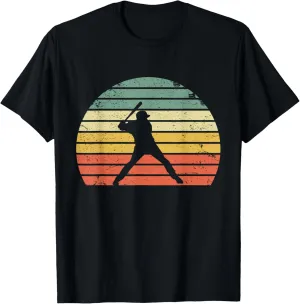 Vintage Baseball Shirt Batter Swinging Retro Sunset T-Shirt T-Shirt