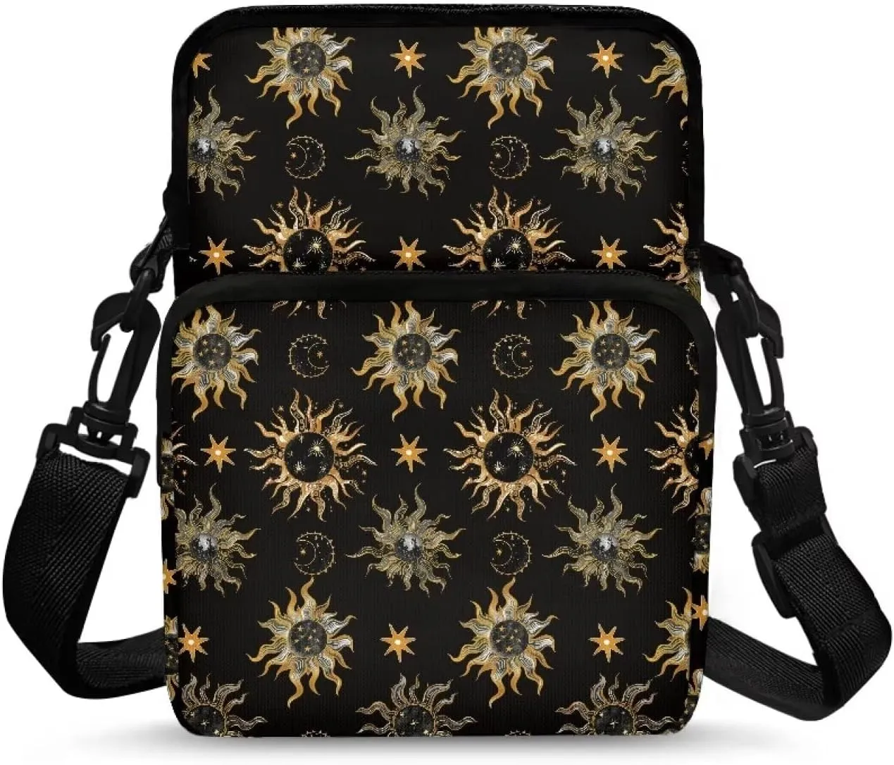 Vintage Sun Pattern Women Shoulder Handbag Multiple Pockets Bag Ladies Crossbody Purse Breathable Lightweight Handle Satchel