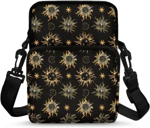 Vintage Sun Pattern Women Shoulder Handbag Multiple Pockets Bag Ladies Crossbody Purse Breathable Lightweight Handle Satchel