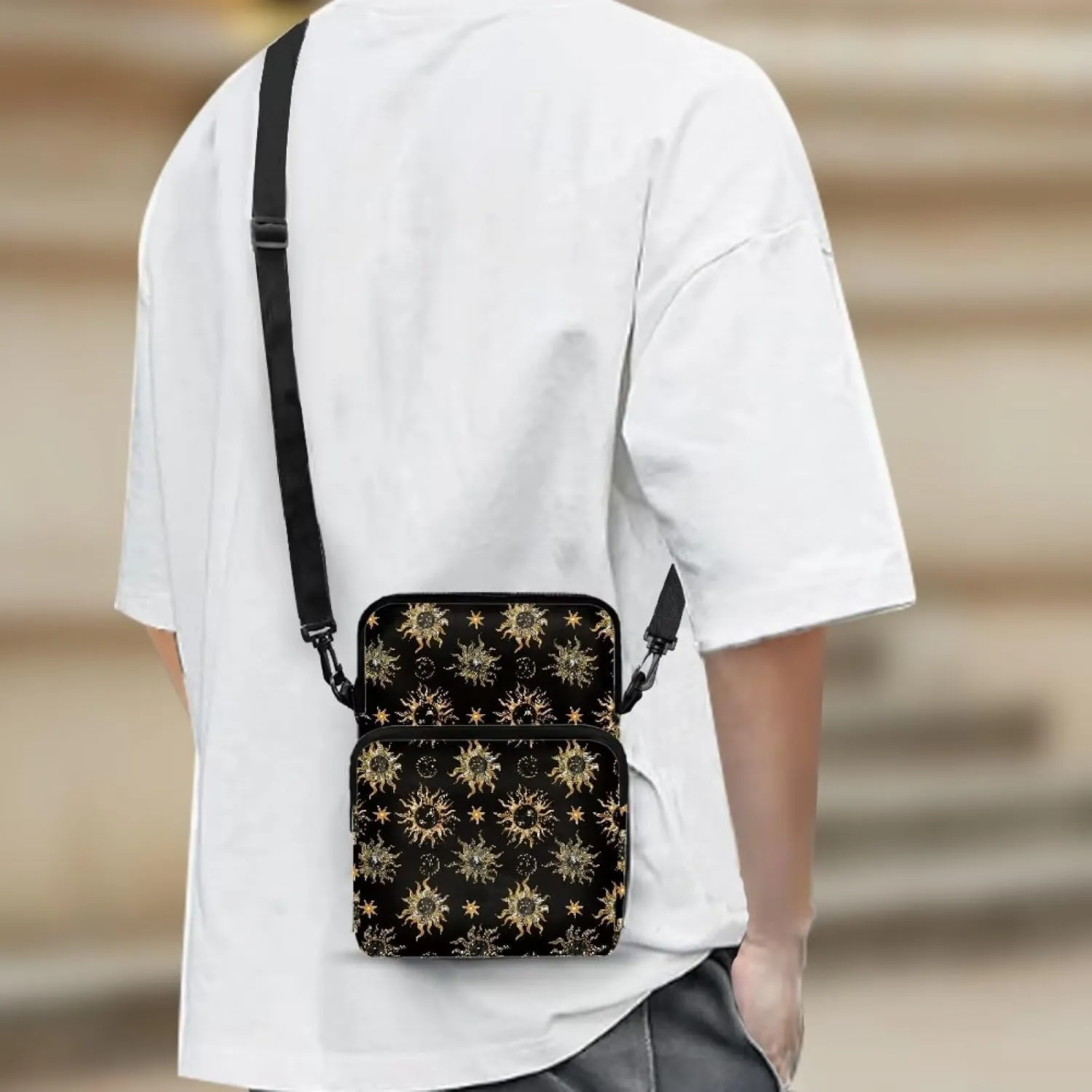 Vintage Sun Pattern Women Shoulder Handbag Multiple Pockets Bag Ladies Crossbody Purse Breathable Lightweight Handle Satchel