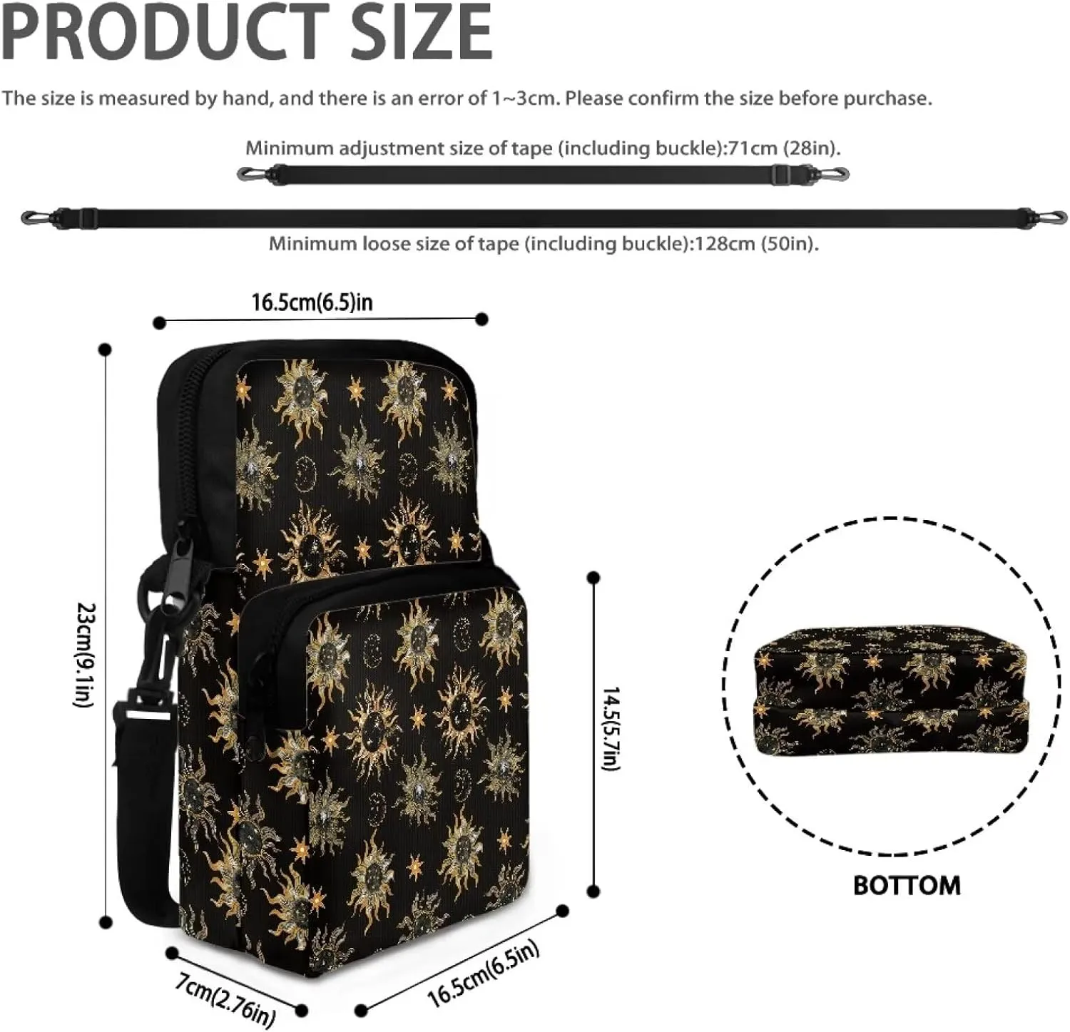 Vintage Sun Pattern Women Shoulder Handbag Multiple Pockets Bag Ladies Crossbody Purse Breathable Lightweight Handle Satchel