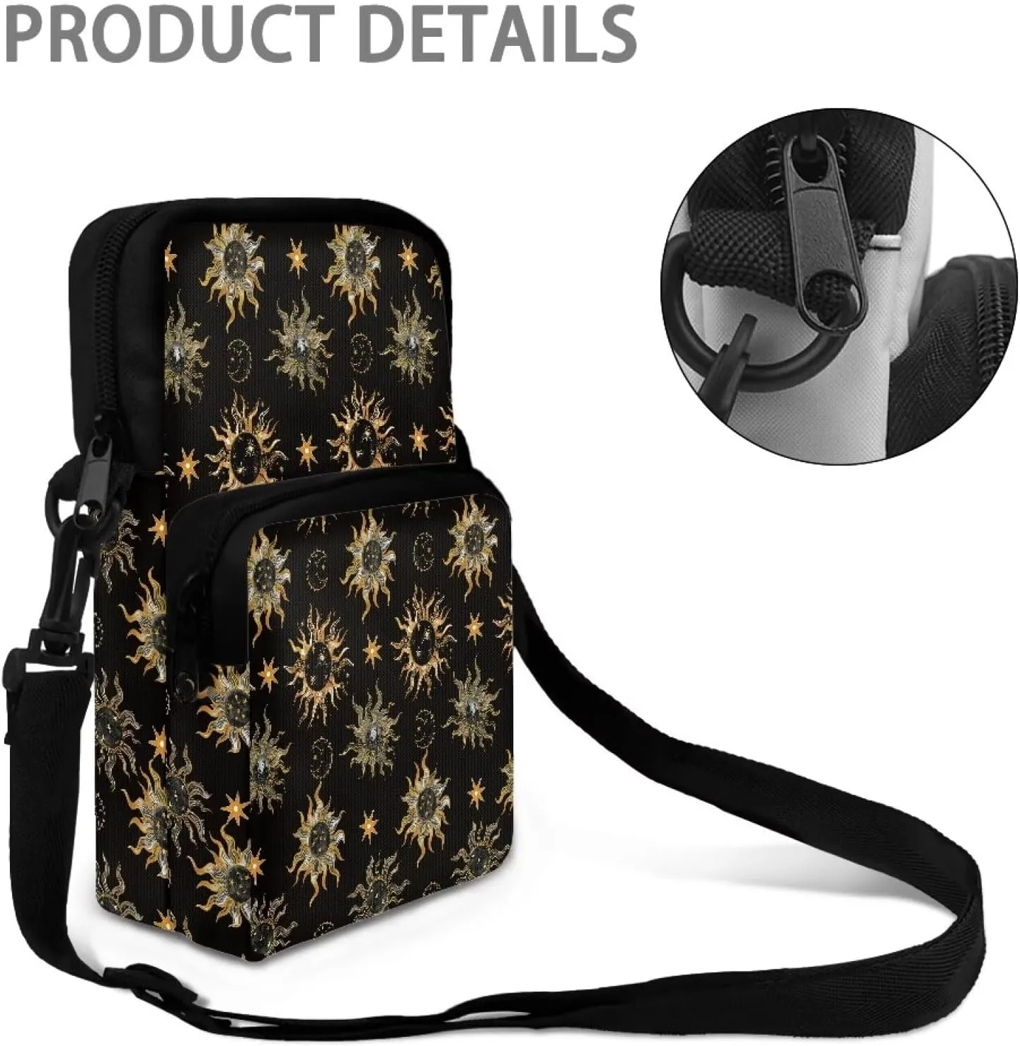 Vintage Sun Pattern Women Shoulder Handbag Multiple Pockets Bag Ladies Crossbody Purse Breathable Lightweight Handle Satchel