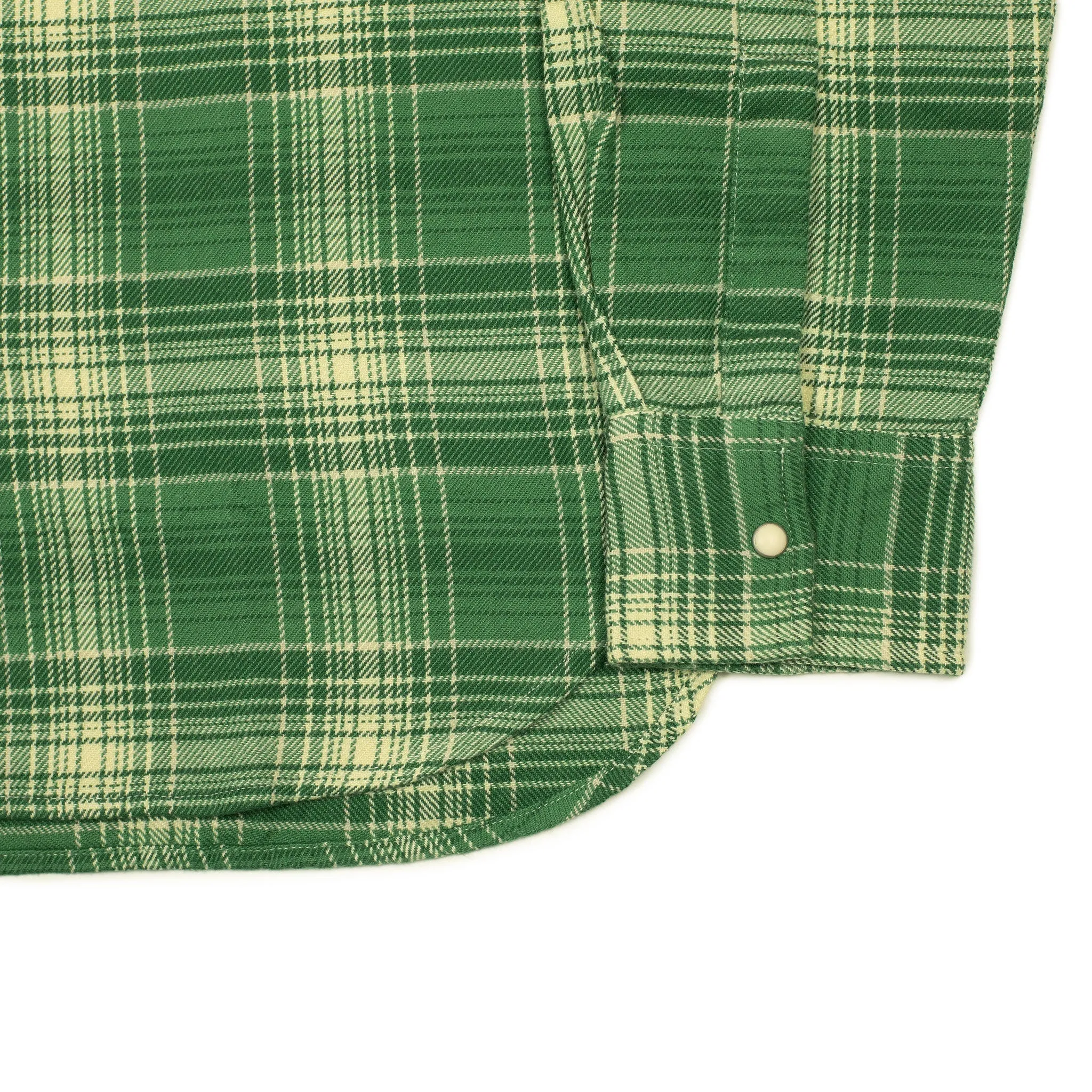 Washed flannel pearlsnap in "Evergreen Pines" rodeo plaid cotton