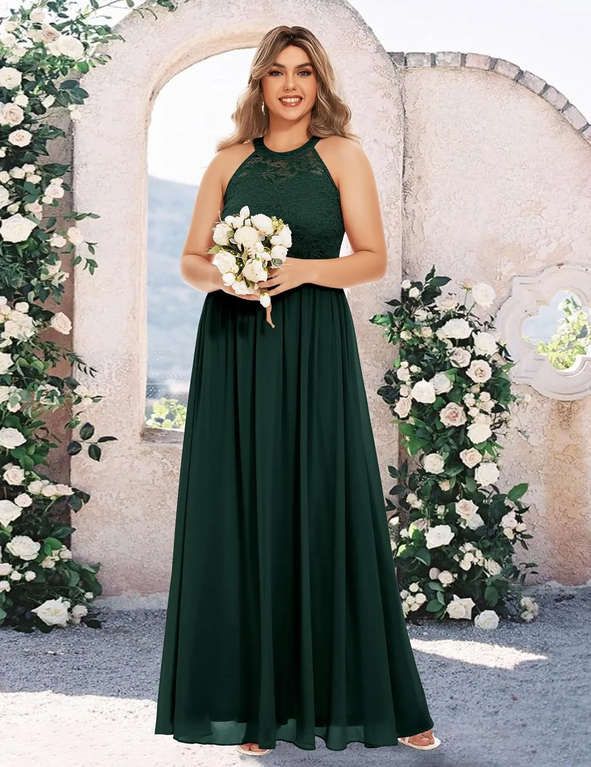 Wedtrend Women's Formal Dress, Halter Long Prom Dress Floral Lace Bridesmaid Dresses