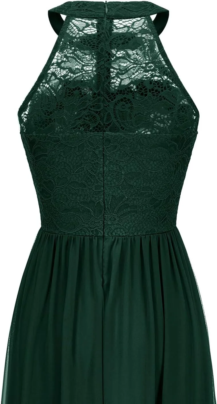 Wedtrend Women's Formal Dress, Halter Long Prom Dress Floral Lace Bridesmaid Dresses