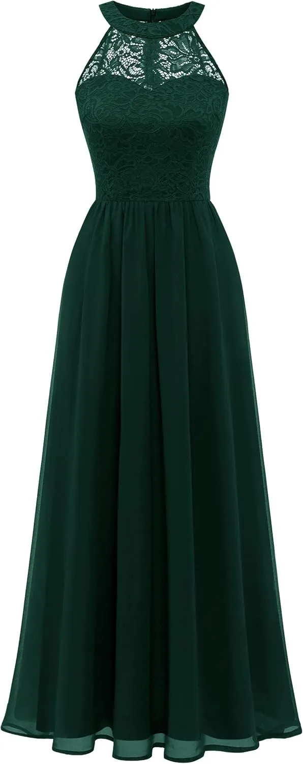 Wedtrend Women's Formal Dress, Halter Long Prom Dress Floral Lace Bridesmaid Dresses