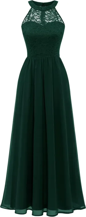Wedtrend Women's Formal Dress, Halter Long Prom Dress Floral Lace Bridesmaid Dresses