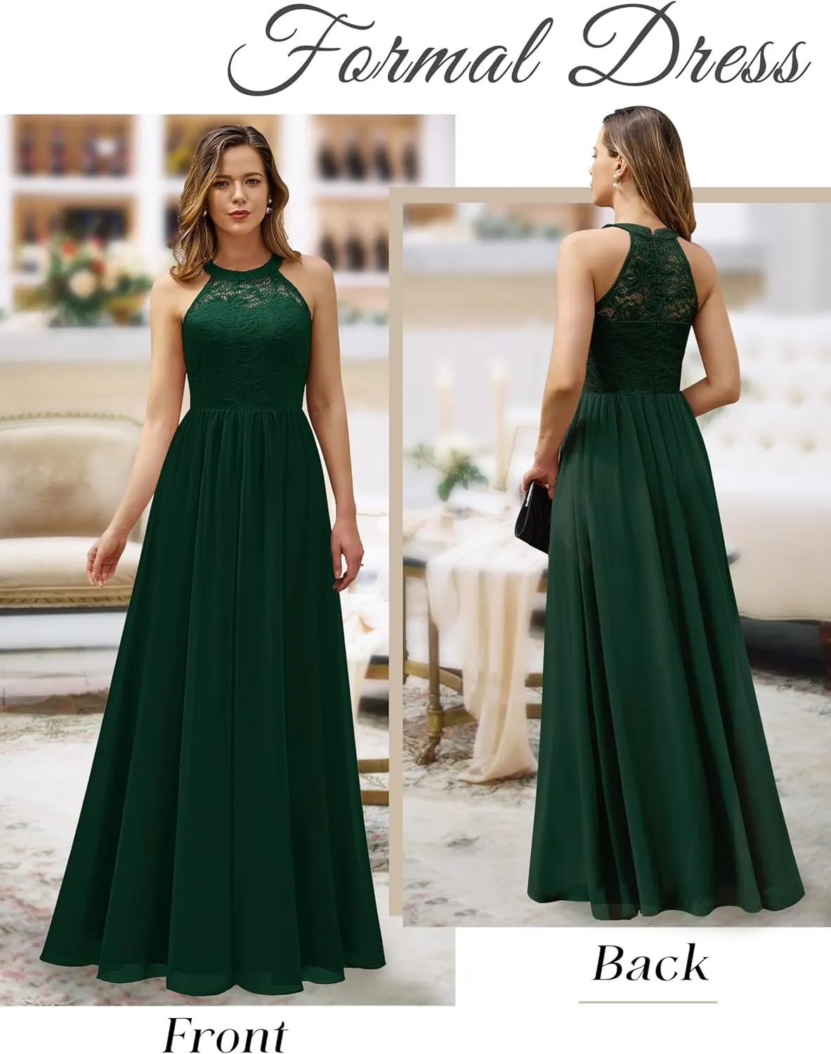 Wedtrend Women's Formal Dress, Halter Long Prom Dress Floral Lace Bridesmaid Dresses