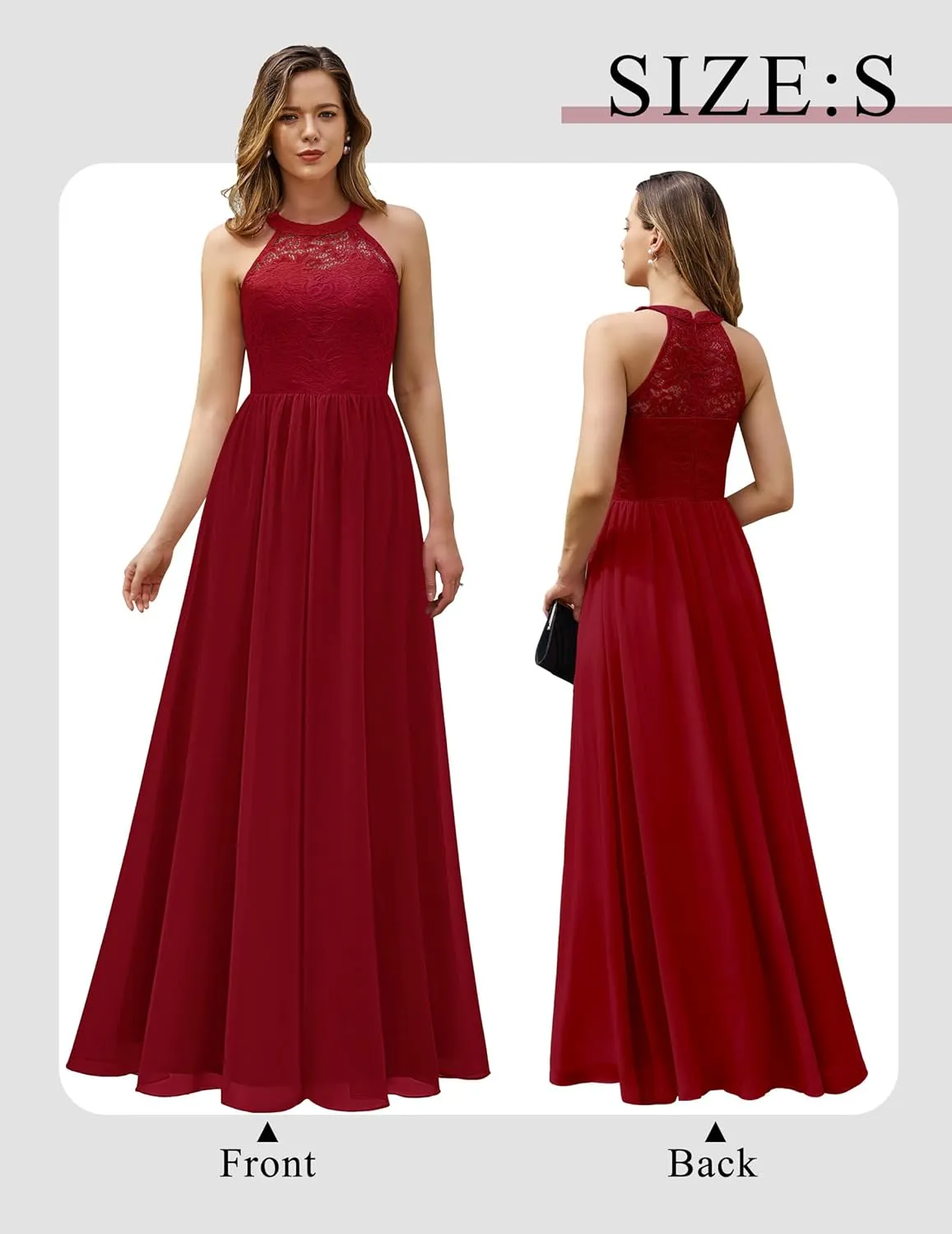 Wedtrend Women's Formal Dress, Halter Long Prom Dress Floral Lace Bridesmaid Dresses