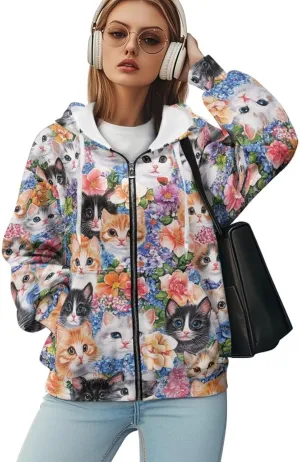 WELLFLYHOM Oversize Hoodies for Women Y2K Vintage Sweatshirt Zip Up Jackets Long Sleeve Cardigan Sweater Shirts