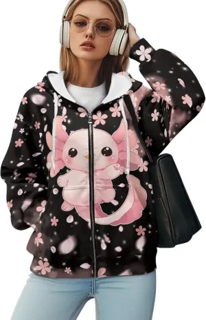 WELLFLYHOM Oversize Hoodies for Women Y2K Vintage Sweatshirt Zip Up Jackets Long Sleeve Cardigan Sweater Shirts