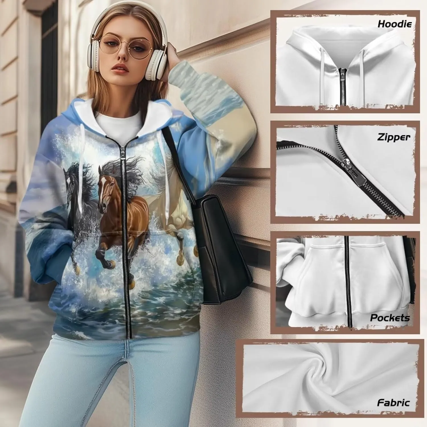 WELLFLYHOM Oversize Sweatshirt Womens Fashion Zip Up Hoodies Vintage Y2K Cardigan Jacket Hooded Sweater Shirts XS-4XL