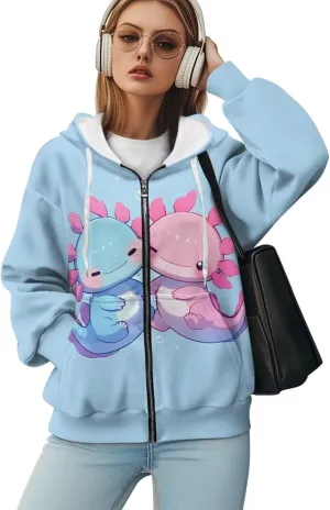 WELLFLYHOM Oversize Sweatshirt Womens Fashion Zip Up Hoodies Vintage Y2K Cardigan Jacket Hooded Sweater Shirts XS-4XL