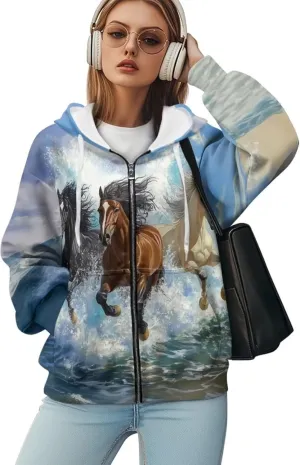 WELLFLYHOM Oversize Sweatshirt Womens Fashion Zip Up Hoodies Vintage Y2K Cardigan Jacket Hooded Sweater Shirts XS-4XL