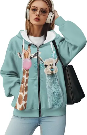 WELLFLYHOM Y2K Jacket Zip Up Hoodie for Women Vintage Oversize Sweatshirt Long Sleeve Hooded Cardigan Sweater Shirts