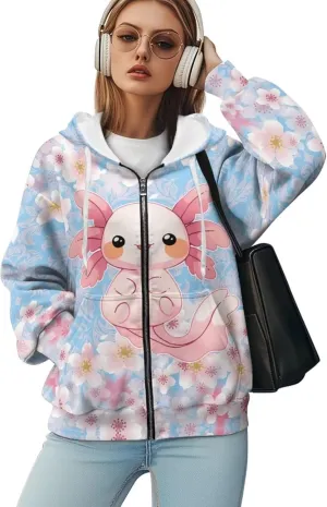 WELLFLYHOM Y2K Jacket Zip Up Hoodie for Women Vintage Oversize Sweatshirt Long Sleeve Hooded Cardigan Sweater Shirts