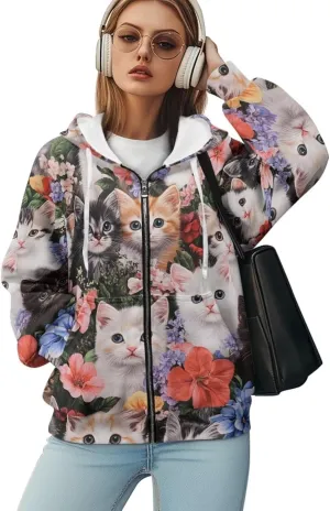 WELLFLYHOM Y2K Jacket Zip Up Hoodie for Women Vintage Oversize Sweatshirt Long Sleeve Hooded Cardigan Sweater Shirts